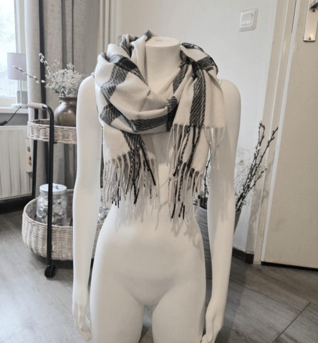 Zachte sjaal geruite scarf WIT herfst - winter - wol en viscose - geschikt voor dames en heren 1st