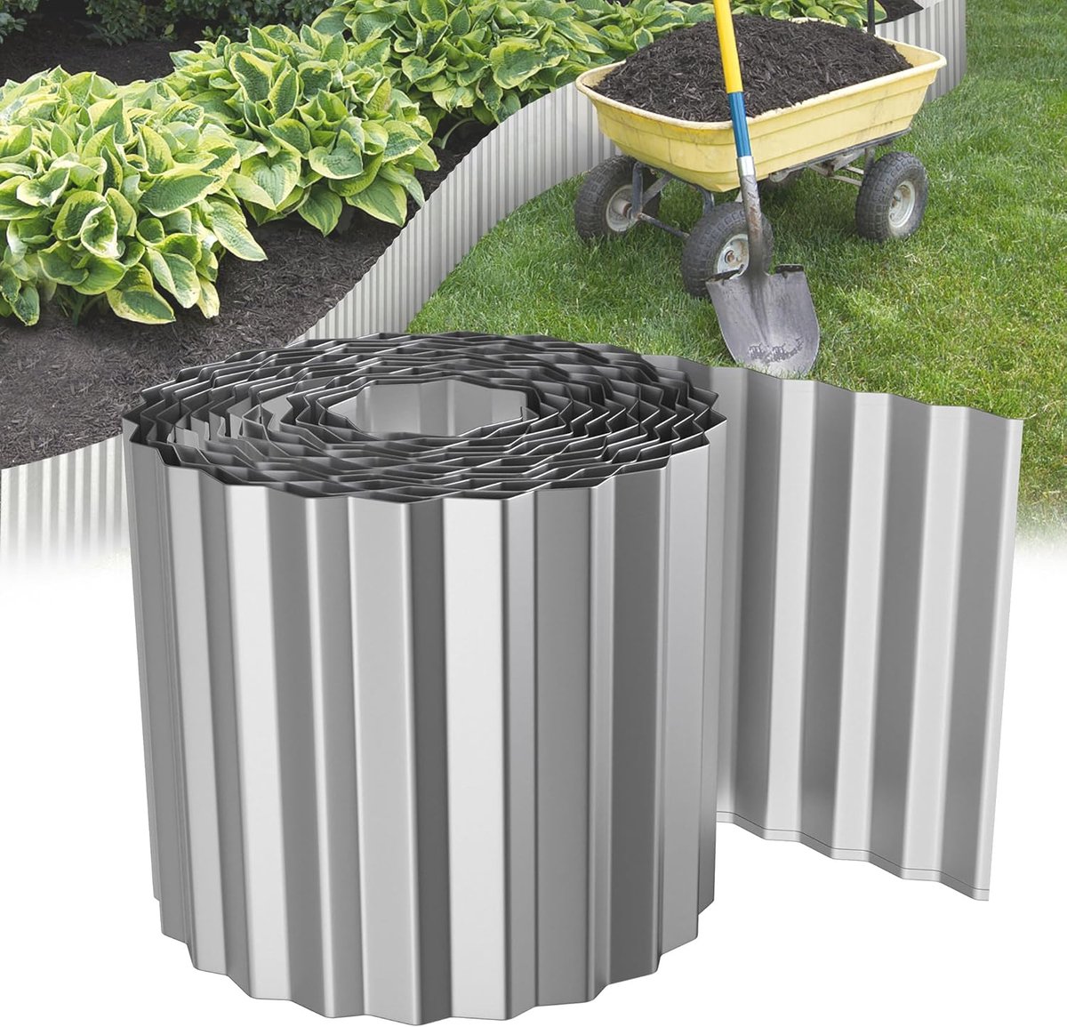 Aufun Gazonrand - 10 m - Zilver - 18 cm hoog - Gegalvaniseerd - Voor tuin en gazon