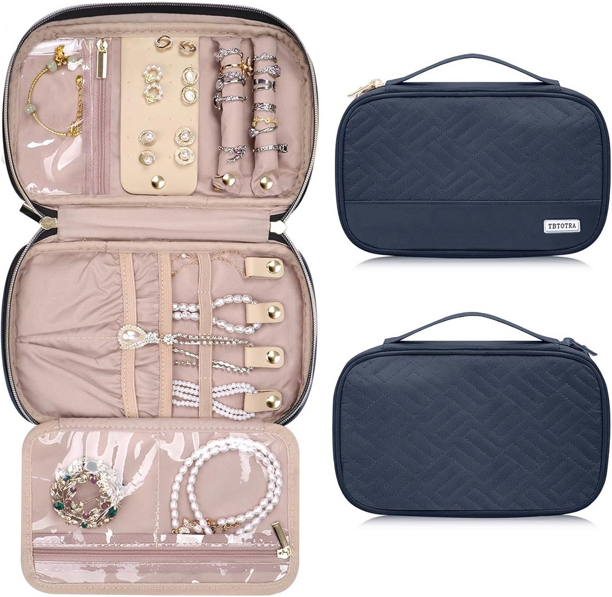 Reis Sieraden Organizer Case met Rits - Draagbare Opbergtas voor Kettingen, Ringen en Oorbellen