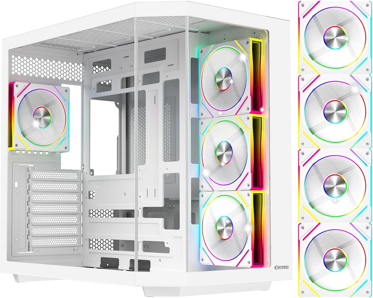 Gaming PC Behuizing Mid-Tower ATX met 4x ARGB Ventilators en Drie Gehard Glaspanelen