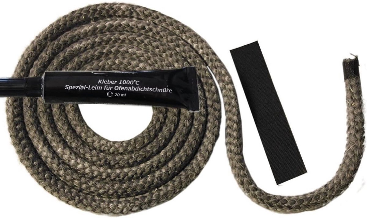 Set van 2m Zwart Rond Afdichtsnoer voor Openhaard en Oven - 8mm Dikte