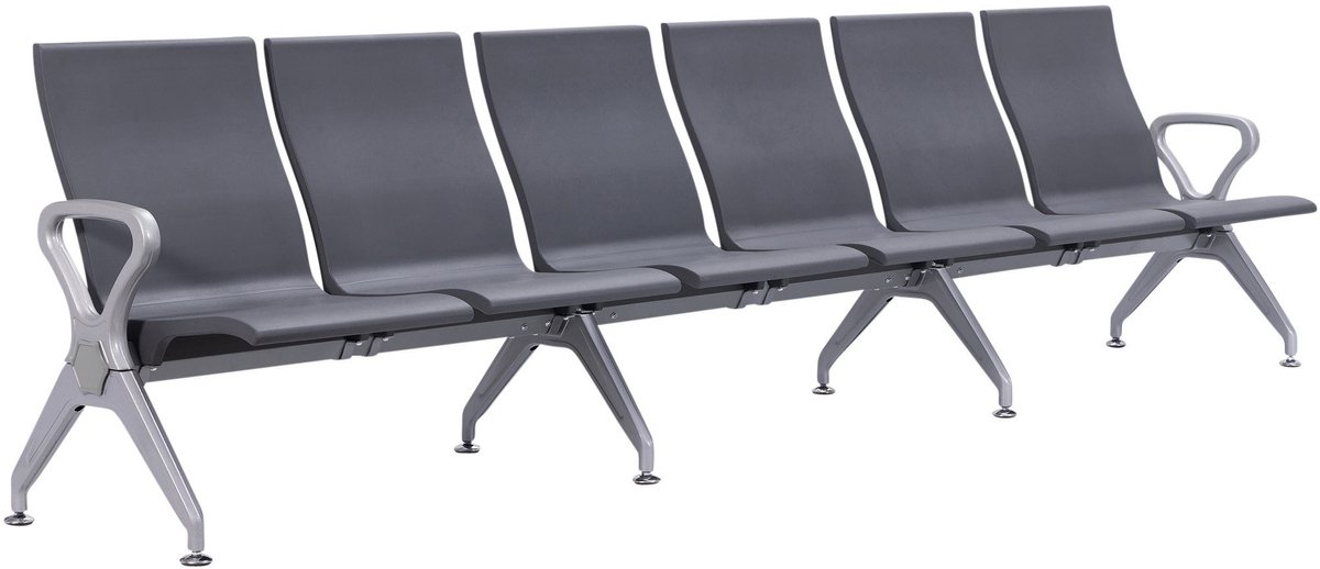 CLP Wachtbank Airport-stijl Ermin - met leuning - ergonomische zitkuipen - met robuust aluminium frame - tot 150 kg per zitplaats - grijs