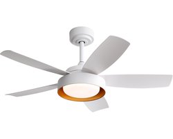 LED-verlichting - Instelbare lichtkleur - Plafondlamp met ventilator en verlichting - 107 cm plafondventilator met verlichting – 22 watt – met afstandsbediening – Omkeerbare gelijkstroommotor – Timer beschikbaar – Wit – Geschikt voor de slaapkamer