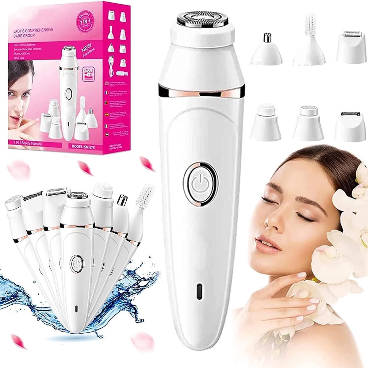 Gezichtsepilator - Ontharingsapparaat dames - Glad gezicht - 7-in-1 functies - Wit