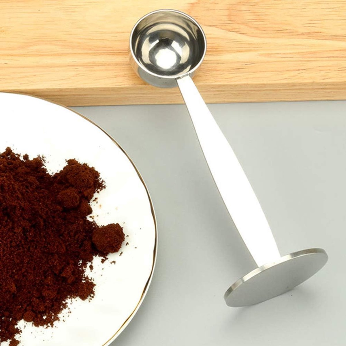 Koffielepel, 2-in-1 roestvrijstalen koffiepers, espressostamper, koffiemaatlepel, keukengereedschap
