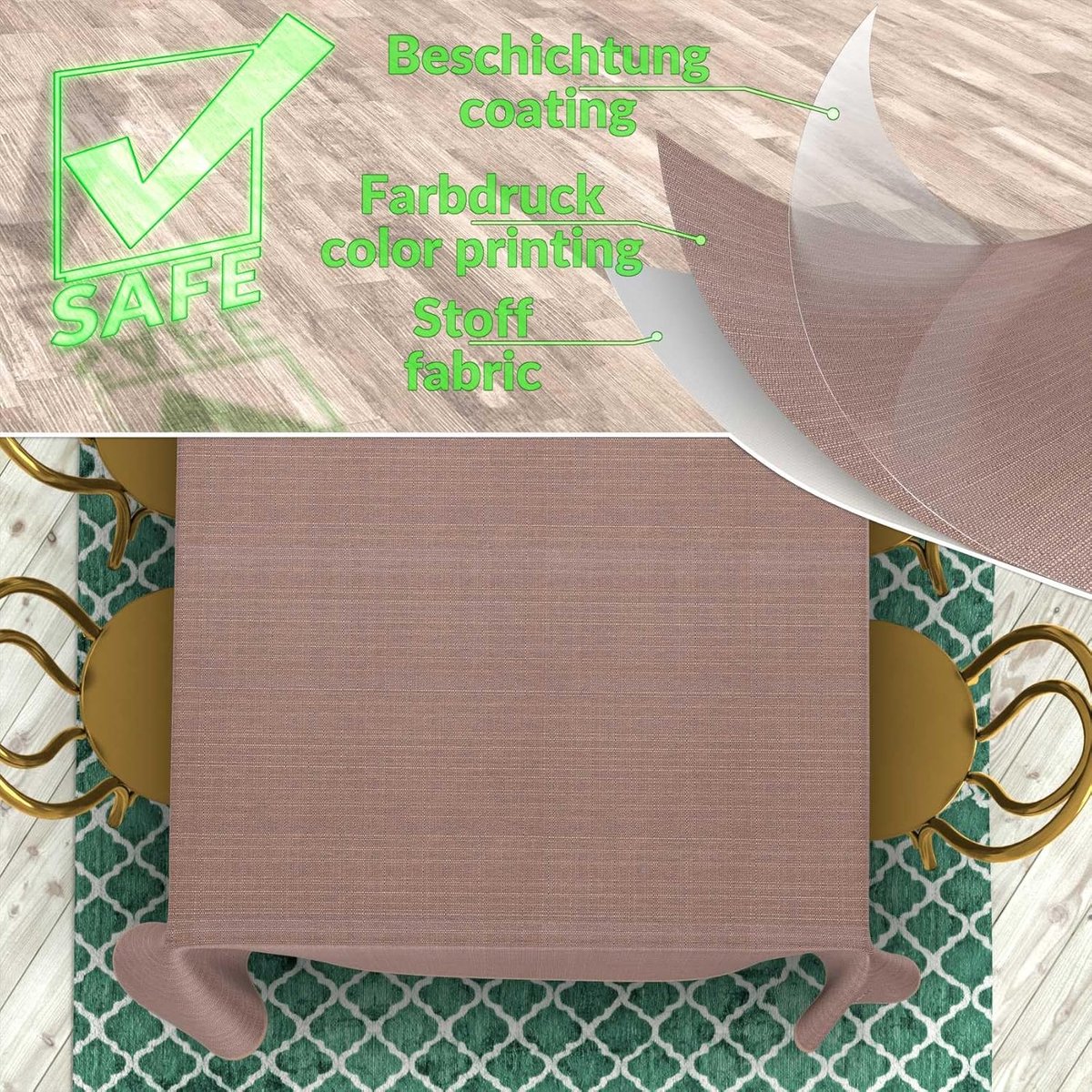 Waterafstotend Ovalen Tafelkleed Katoen-Polyester Bruin 260x140 cm