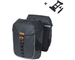 Basil Miles Dubbele Fietstas 34L Zwart/Oranje Waterdicht Tarpaulin Met MIK Adapterplaat Reflecterend Voor E-bike & Fietsvakantie