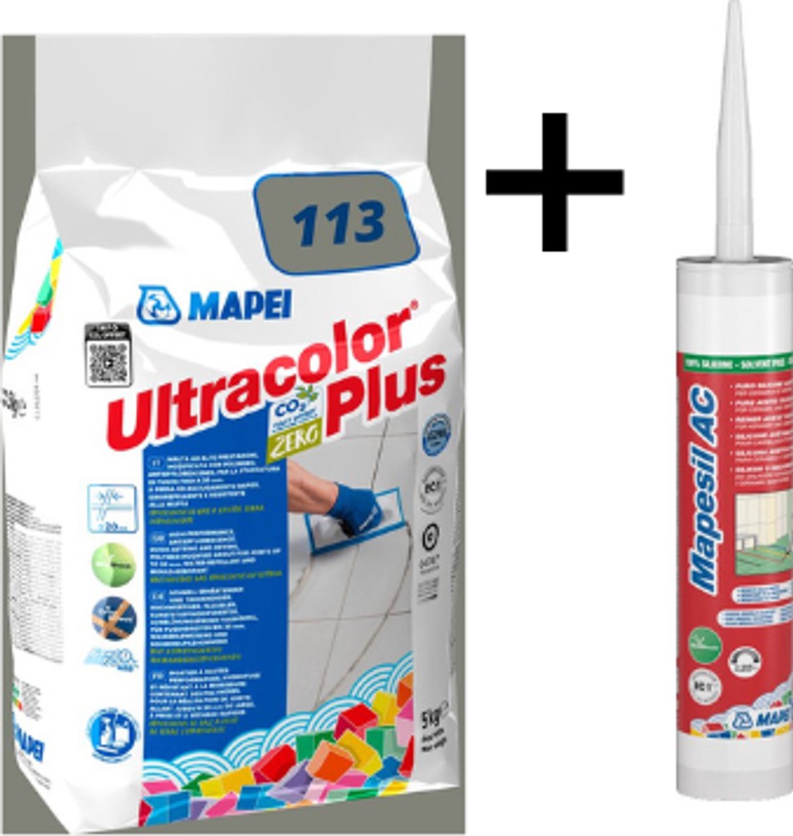 Combipakket Mapei Ultracolor Plus kleurcode 113 + siliconen kit kleurcode 1113