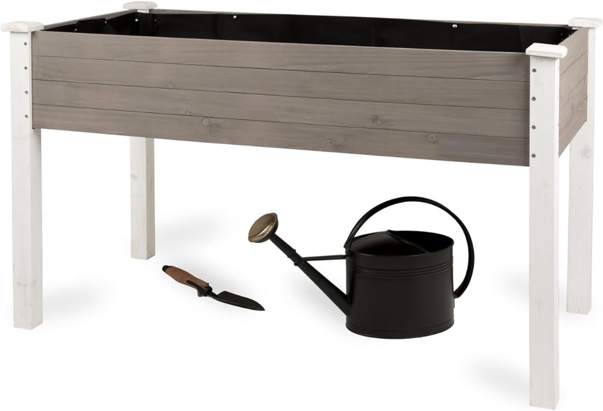 SAVI® Moestuinbak Op Poten – Kweektafel – Kweekbak - Bloembak – Grijs/Wit - 63cm x 124cm x 75cm