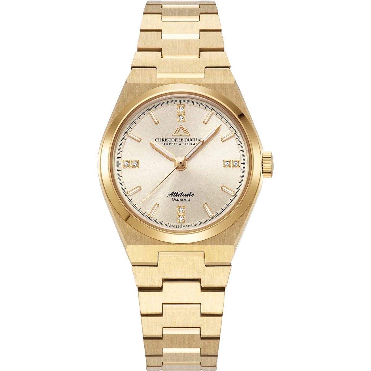 Christophe Duchamp Attitude Double Diamond Dameshorloge - Luxe - Edelstalen Kast - Diamantaccenten - Saffierglas