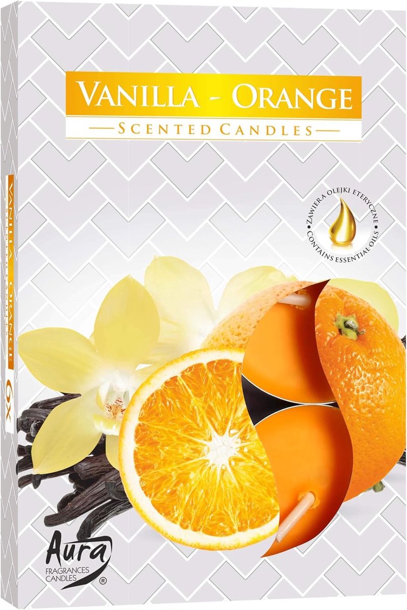 Theelichtjes - Geurkaarsen - Sfeerverlichting - Vanille sinaasappel geur - 6 stuks - Oranje