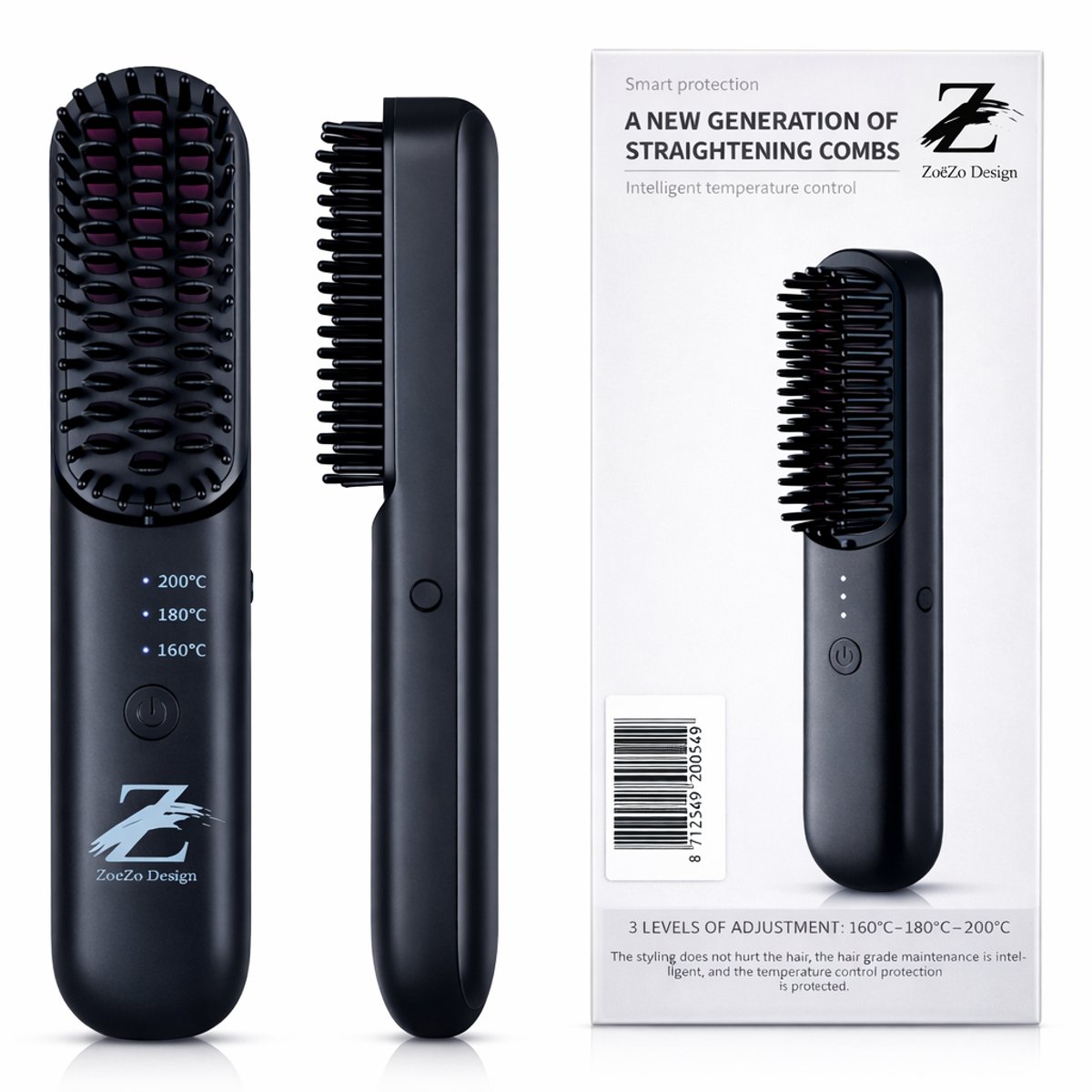 ZoeZo® - Draadloze Stijlborstel - Keramische Haarborstel - 3 Warmtestanden - Anti-Pluis - Straightening Comb - Snelle Opwarming - Veilig & Compact Ontwerp - Stijltang - Haarborstel