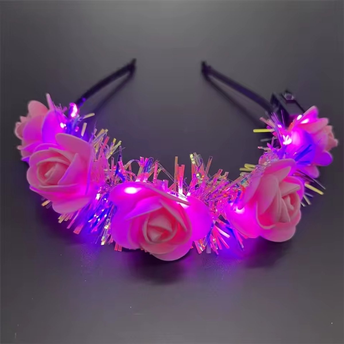 Bloemen Haarband met Lichtjes - Roze - Sfeervolle Haaraccessoire voor Festivals & Feestjes