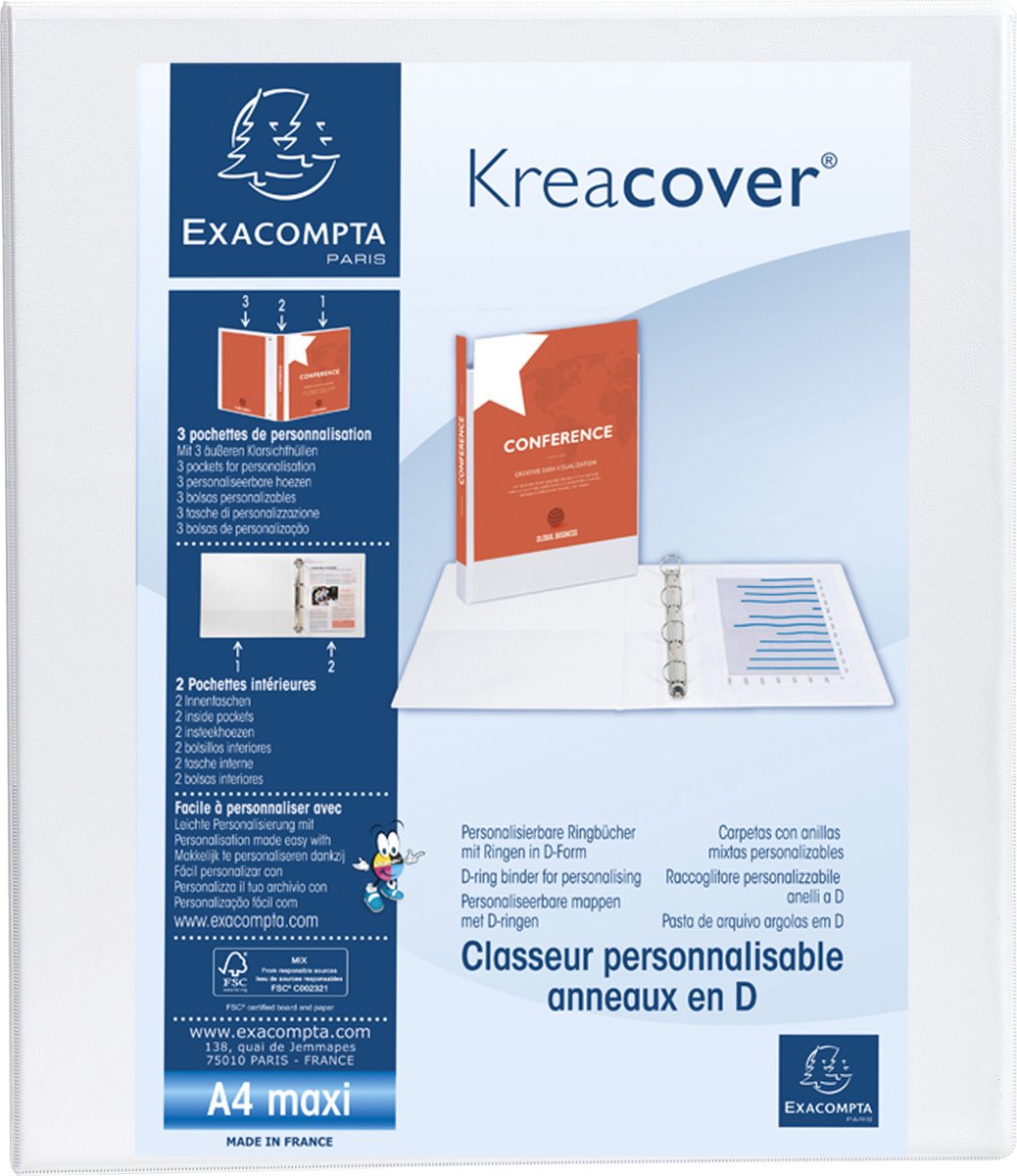 Exacompta 10x Kreacover Ringband in PP met 4 D-ringen van 25mm - A4 maxi - Wit - 51846E