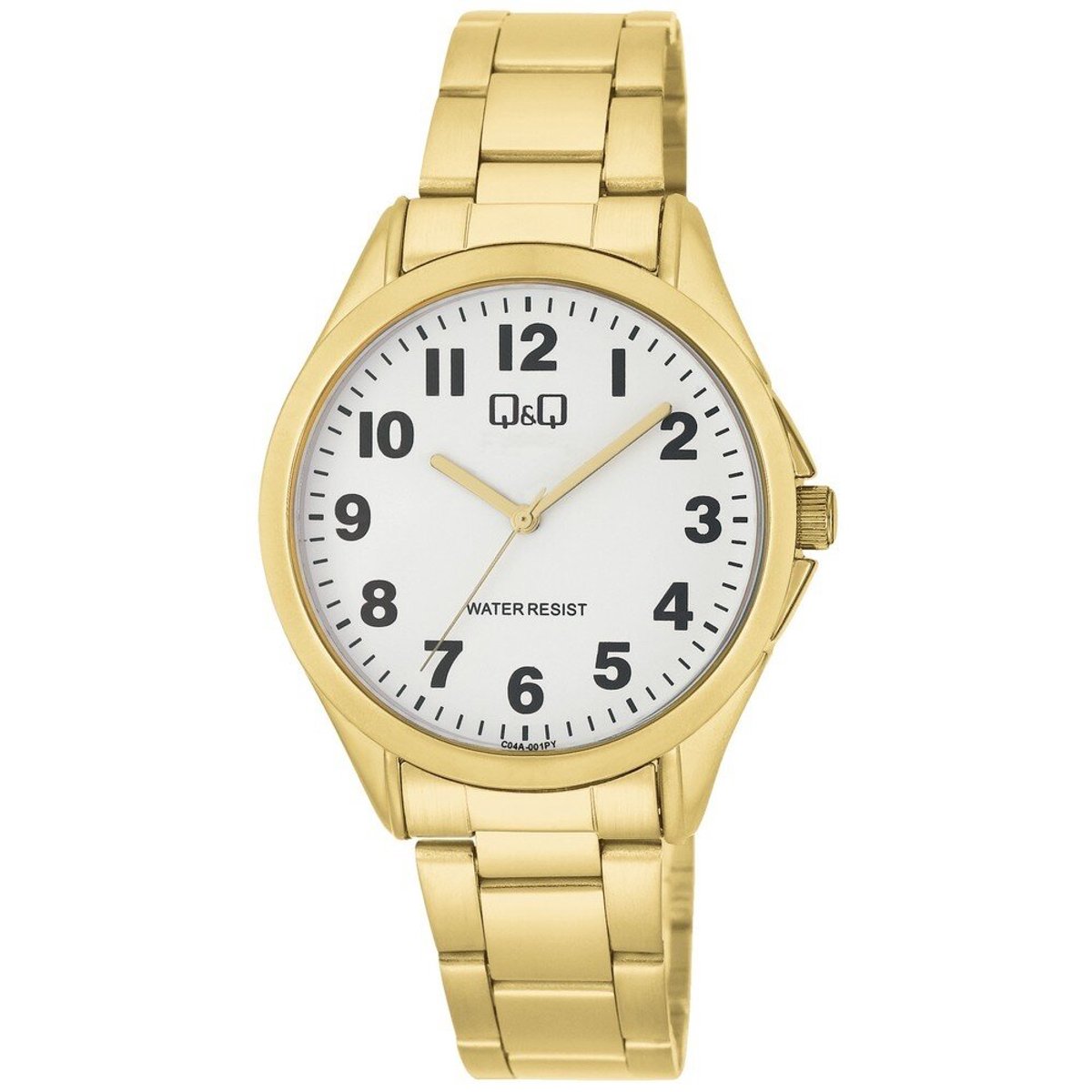QQ C04A-001PY - Horloge - Polshorloge - Analoog - Mannen - Heren - Stalen band - Rond - Metaal - Cijfers - Goudkleurig - Wit