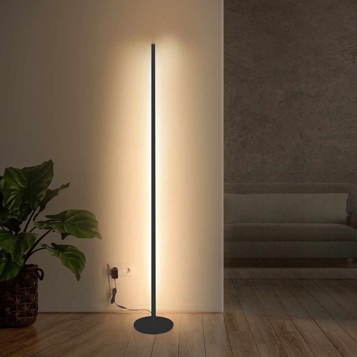 LED Vloerlamp Dimbaar – Hoeklamp 150 cm – Moderne Staande Lamp Zwart – Sfeerverlichting Woonkamer & Slaapkamer