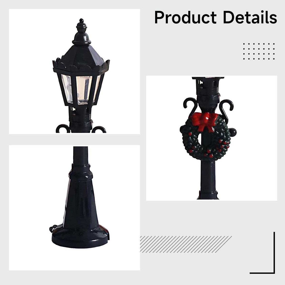 Straatlantaarn Decoratie - Miniatuur Lampjes - Kerstdorp Verfraaien - Set van Acht - 47 Inch Hoog - Zwart – foto 4