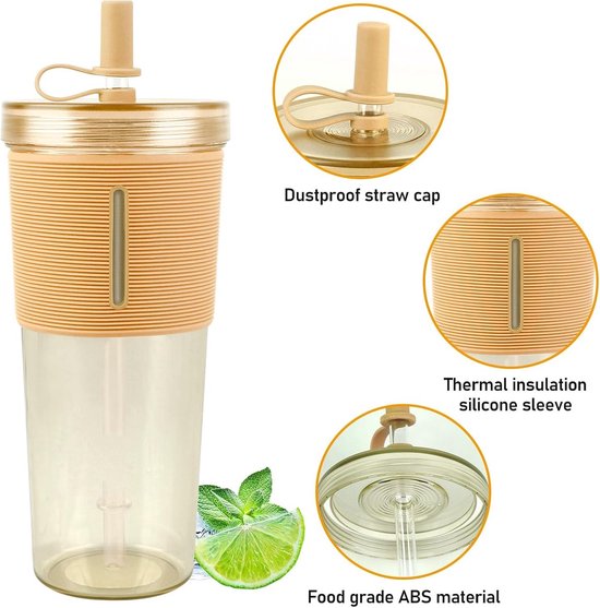 dubbelwandig, geïsoleerde plastic bekers, herbruikbare beker, voor smoothie, bubble tea, ijskoffie, 2 stuks — afbeelding 3
