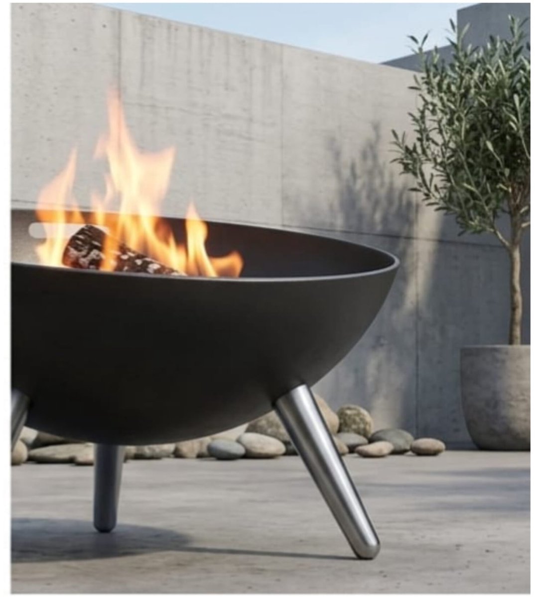 Tuinhaard Ø69 x 63 cm – Arqam FireGlobe Design buitenhaard met houtverbranding, moderne vuurkorf met windbescherming, vrijstaand zwart stalen terras haard met handvat – Arqam