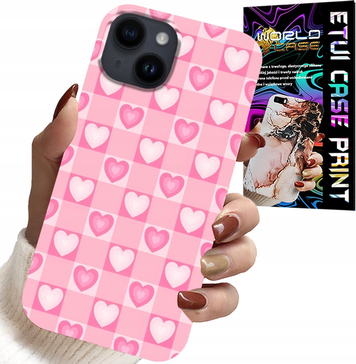 HOESJE VOOR IPHONE 14 PLUS - ROZE HOESJE MET HARTJESRUITJE + GLAS