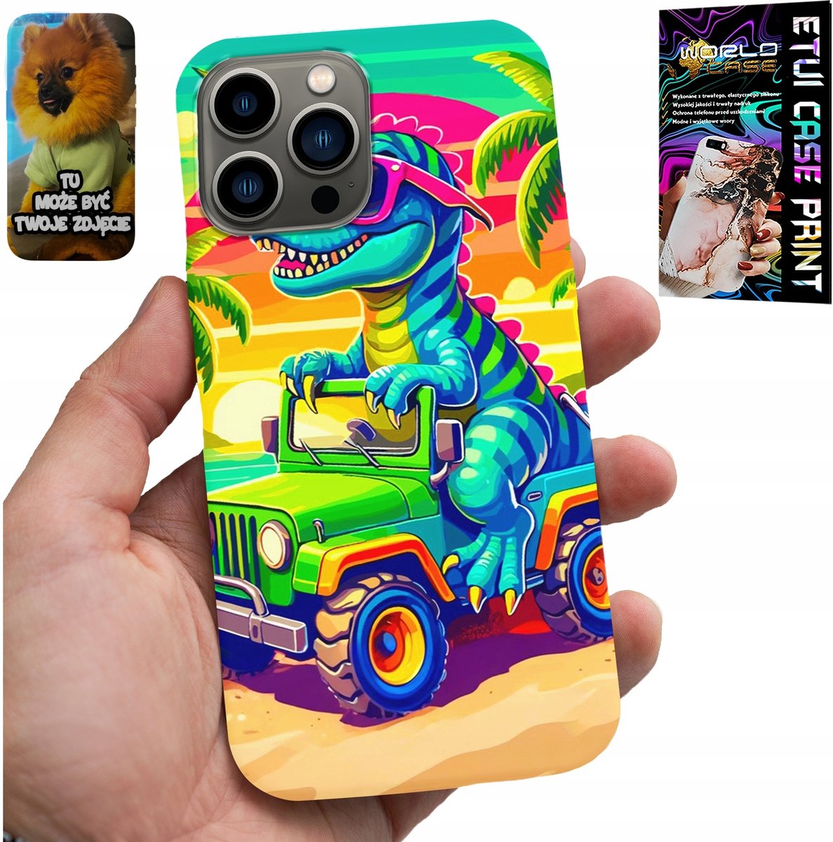 iPhone 13 Pro hoesje - Dinosaurus in een vrachtwagen patroon voor kinderen