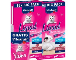 2 stuks Vitakraft liquid snack multipack zalm en leverworst met GRATIS Vitakraft yums 40 gram