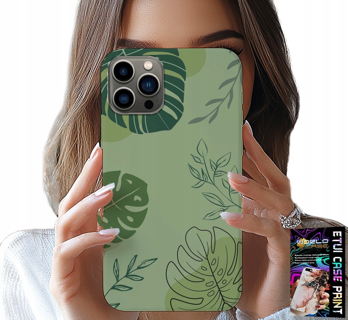iPhone 13 Pro Max hoesje - Groene bladeren en plantenpatroon achterkant