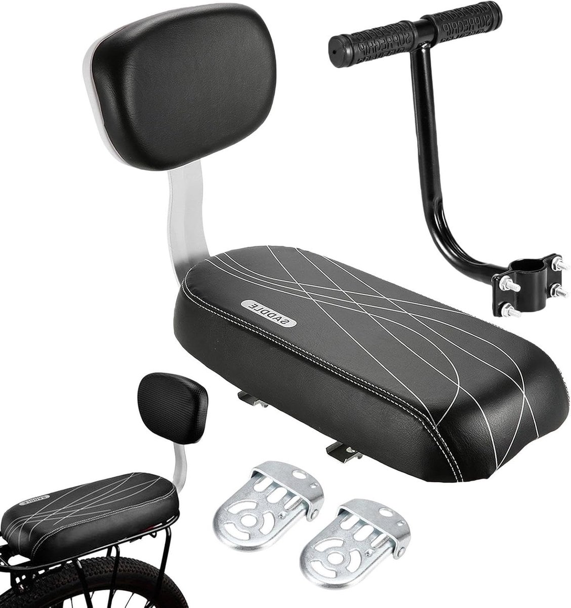Kinderfietszitje - Fietsdrager Kinderen - Veilig Fietsen - Met Kussens Armleuningen - 37x25x16 cm - Zwart