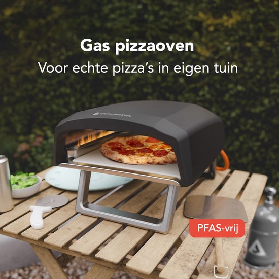 KitchenBrothers Pizza Oven - Gas - PFAS- & BPA-Vrij - Tafelmodel - Inklapbaar - Pizzasteen - Dubbele Brander - Pizza maker - Pizzaoven voor Buiten - Zwart/Grijs van Merkloos — afbeelding 3