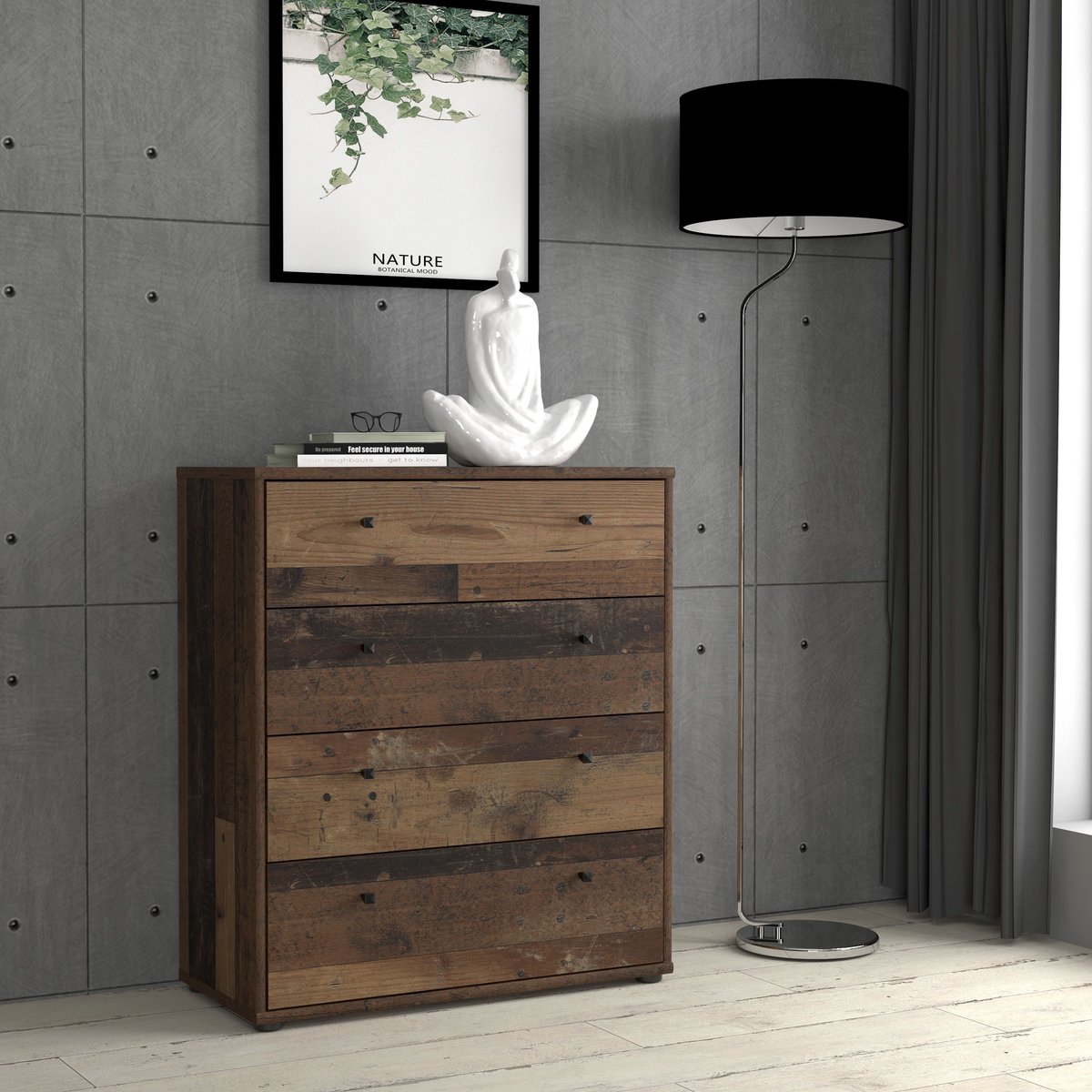 Forte TEMPRA – Commode 4-lades – Vieux bois look – Industrieel