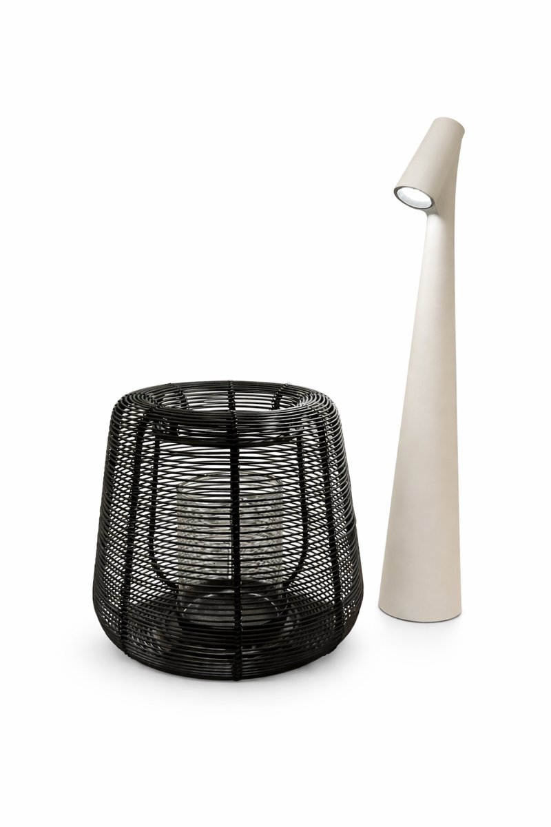 JENS Living - LED Tafellamp met Lantaarn Set - Taupe - Ø16 cm - Metaal en Glas - Sfeerverlichting