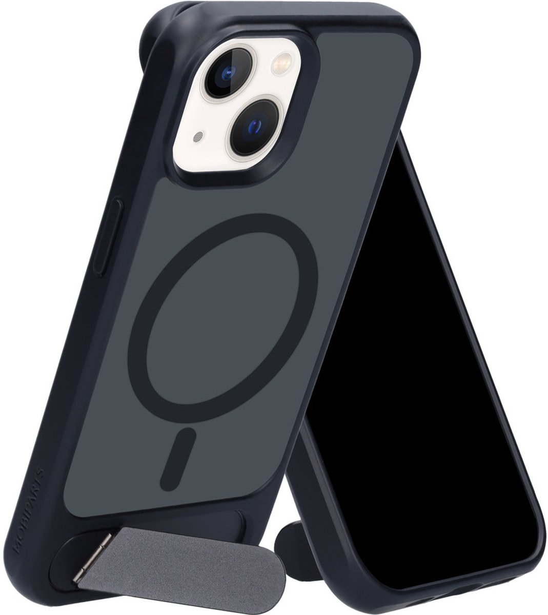 Mobiparts Hoesje geschikt voor Apple iPhone 15 MagSafe Telefoonhoesje Hardcase | Mobiparts Hardcover Backcover met Standaard | Geschikt voor MagSafe | Geschikt voor Draadloos Opladen met Magnetische Ring | Geschikt voor MagSafe Case - Satin Black |