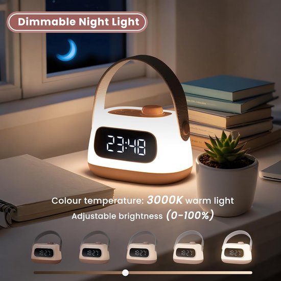 Kinderwekker - Digitale Klok - Slaapkamer Nachtlampje - Dimbare LED - 16x11 CM - Roze — afbeelding 5
