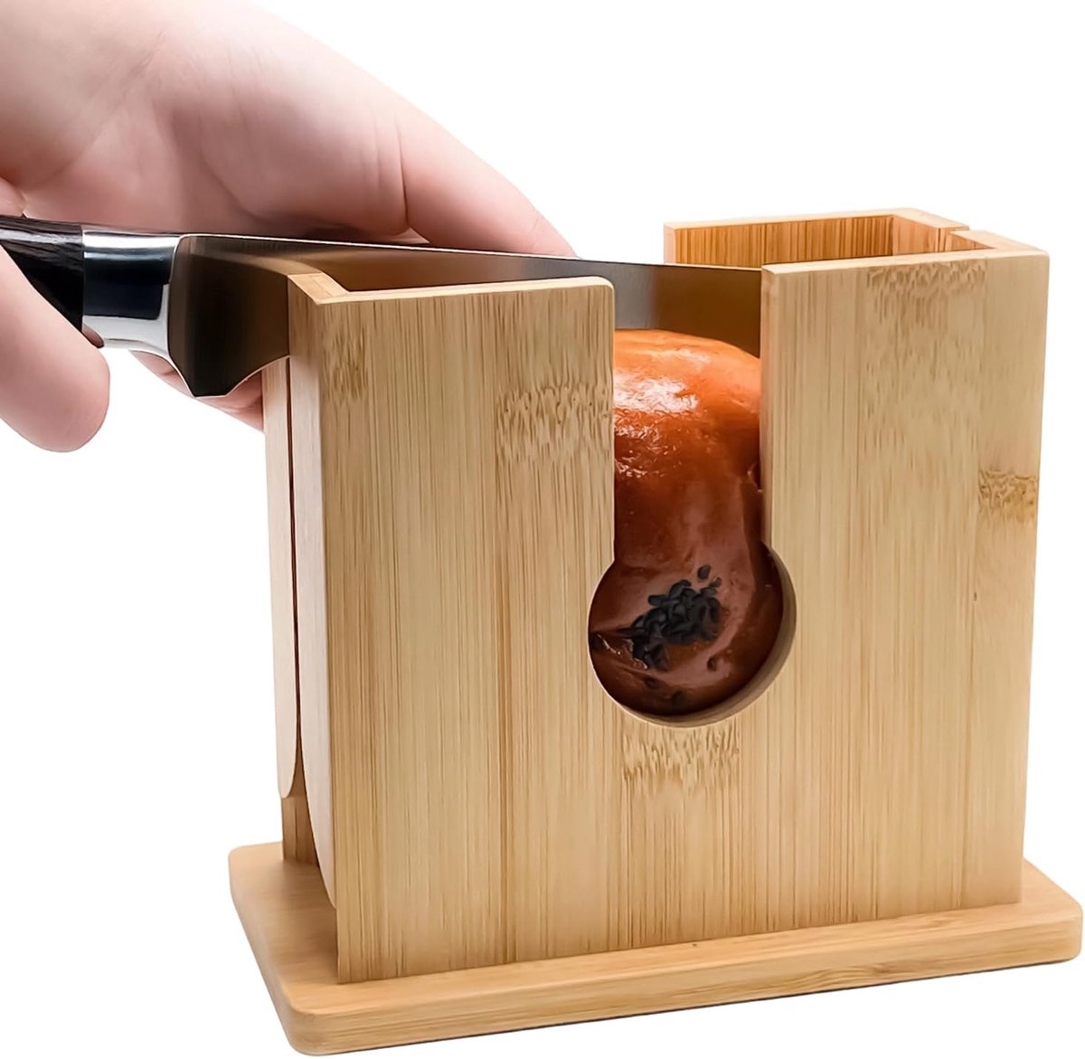 Bagelsnijder Hout - Broodsnijder Keuken - Veilig Snijden - Antislip Basis - 18x17x17cm