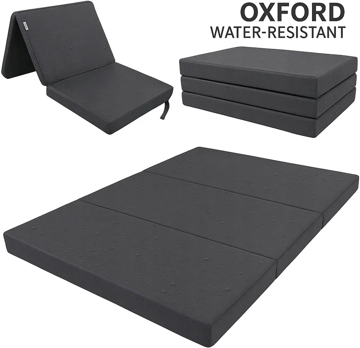 ODOL-PLUSZ Opvouwbaar reismatras 200x120x10 cm - waterdicht slaapmatras voor camping, logees en tuin, grafiet