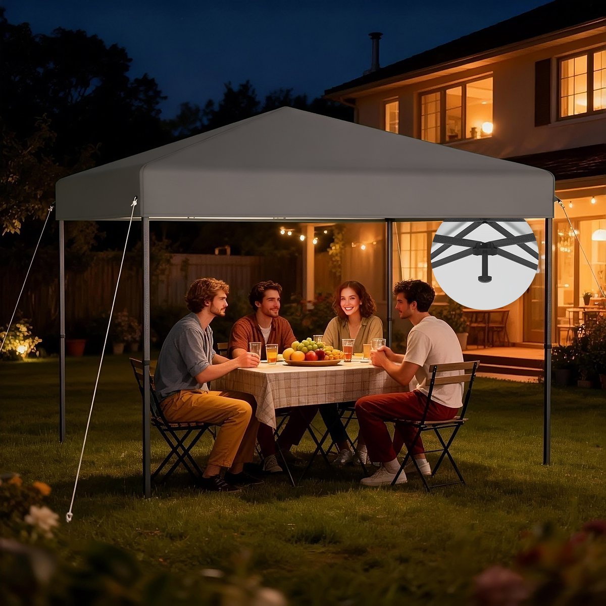 Aufun Pop-up partytent - 3 x 3 m - zilvergrijs - stof zonder vierzijdige rand - hoogte verstelbaar 240-260 cm - opvouwbaar - frame van staal - voor tuin, camping, feest, bruiloft, binnenplaats