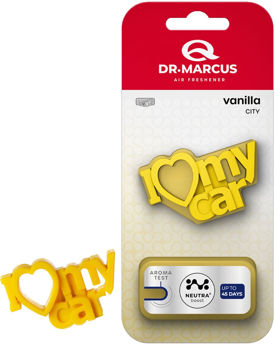 Dr. Marcus Vanilla City I Love My Car autogeurtje met neutrafresh technologie - Luchtverfrisser auto - Tot 45 dagen geurverspreiding - 20 Gram