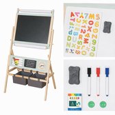 Maxx Kidz Educatief tekenbord - Dubbelzijdig Magnetisch Tekenbord - Verstelbaar Houten Schoolbord - Inclusief Accessoires Set - Peuter & Kleuter Speelgoed