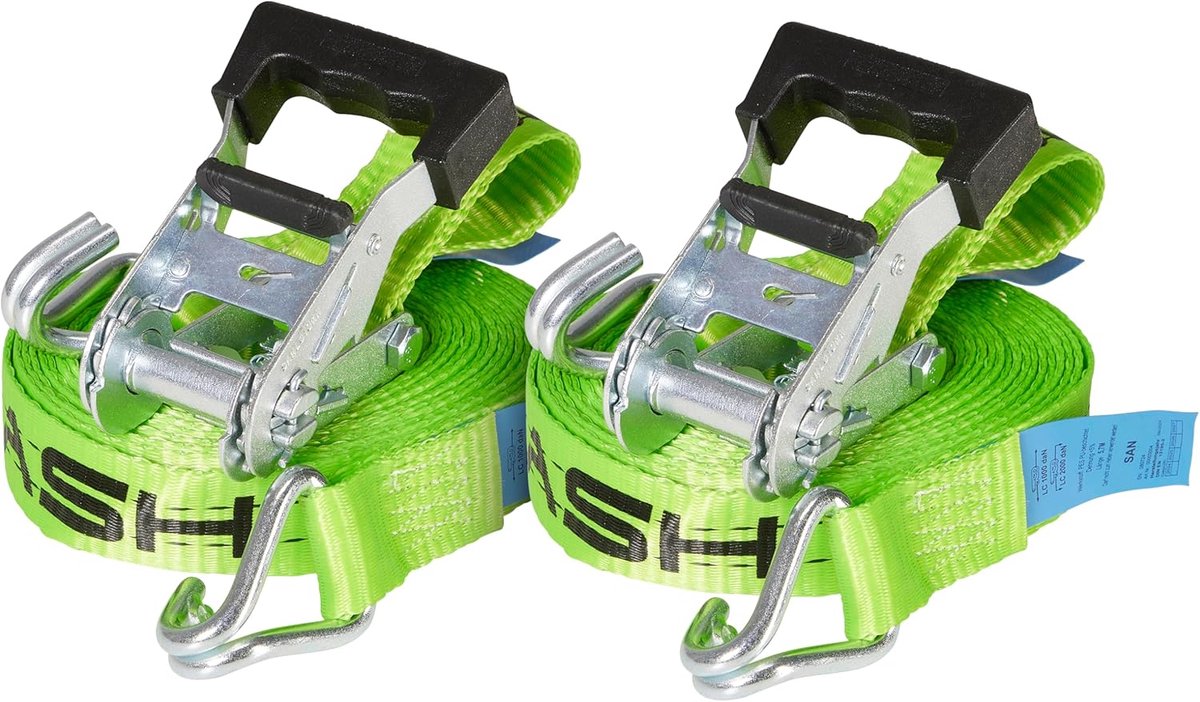 Spanbanden Set - Sjorbanden Ratel - Lading Zekeren - Uniek Ratelmechanisme - 2x 6 Meter - Neongroen