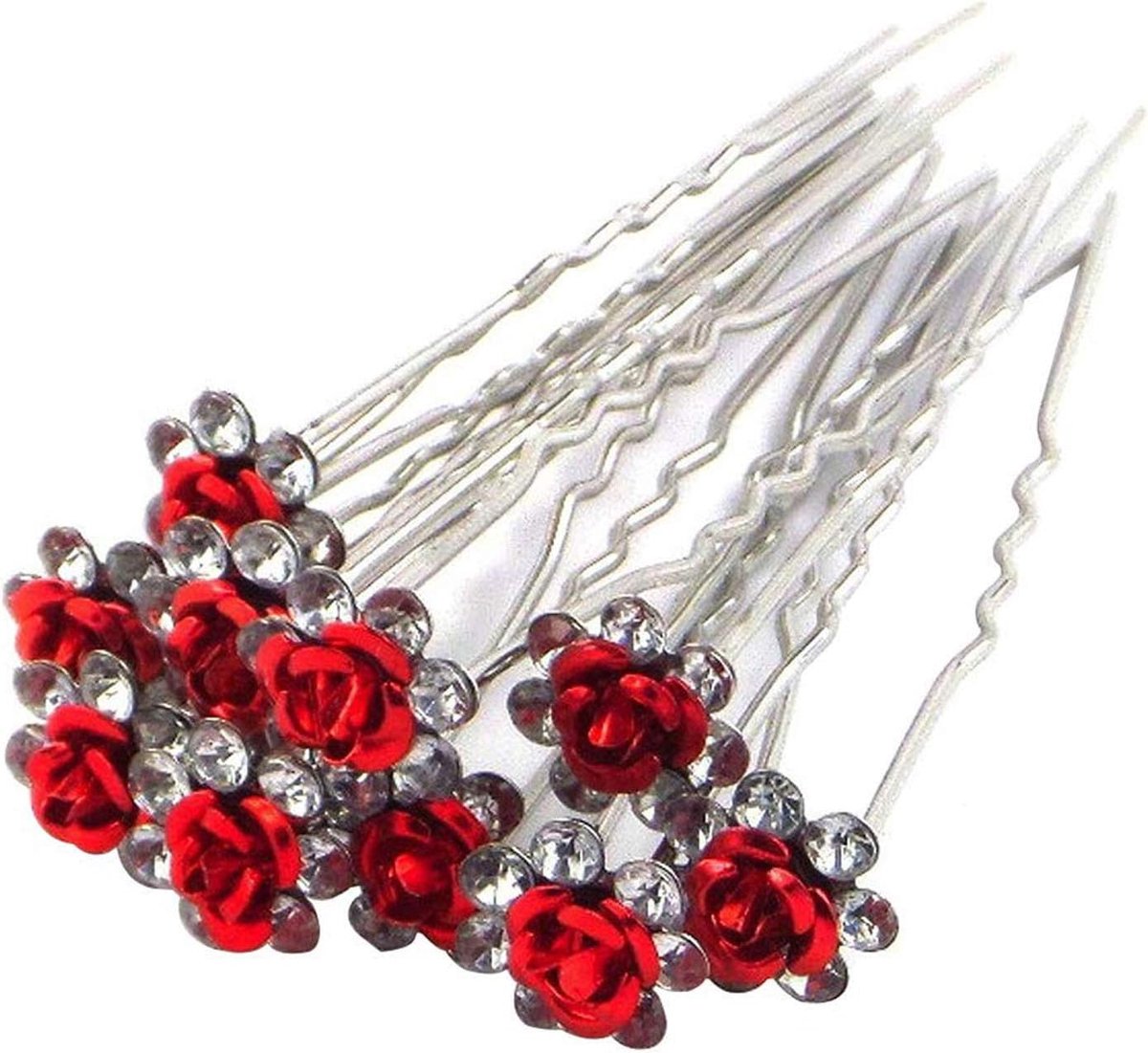 Haarspeld Set - Kristallen Clips - Bruiloft Kapsels - U-vorm Ontwerp - 1 cm x 6.5 cm - Rood