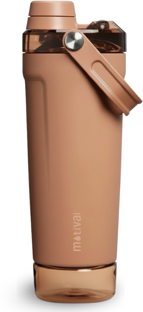Motivai Prime Shakebeker - RVS - 590ml - Shaker met Poedercompartiment - Dubbelwandige Thermo Shakebeker - Met Shakebal - Terracotta Rood