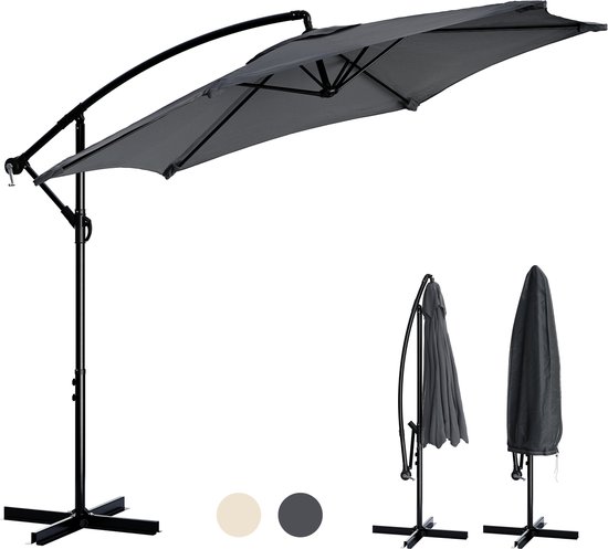 Tristar Zweefparasol - 300cm Rond - Tuin - Verstelbare Hoogte - Incl. kruisvoet & Beschermhoes - PA-7905 - Antraciet