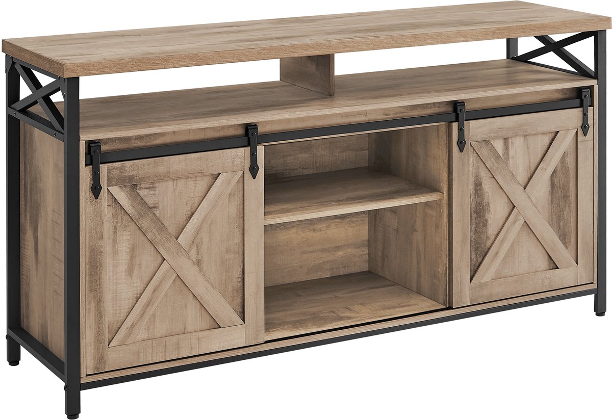 VASAGLE - TV Meubel - Verstelbare Planken - Schuifdeuren - Metalen Frame