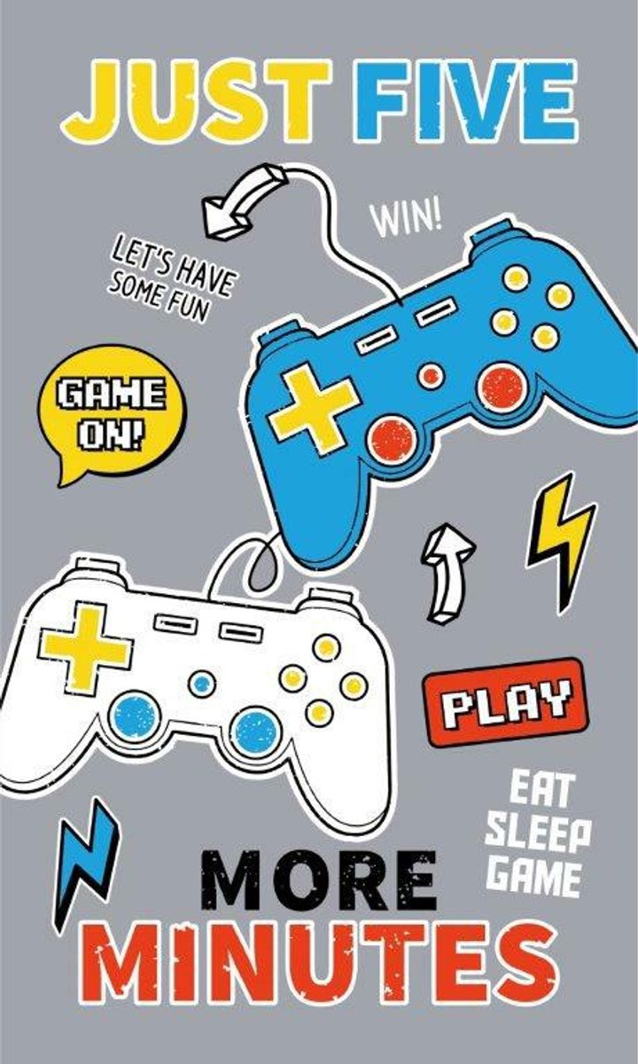 Detexpol Game Over Just Five - Kinderhanddoek - 30x50 cm - Katoen - Grijs