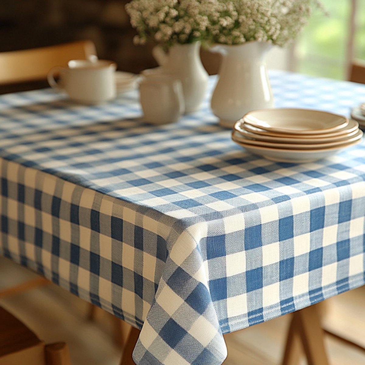 Meble od Nowa - Italiaanse Ruiten Tafellaken - 140x140 cm - Blauw