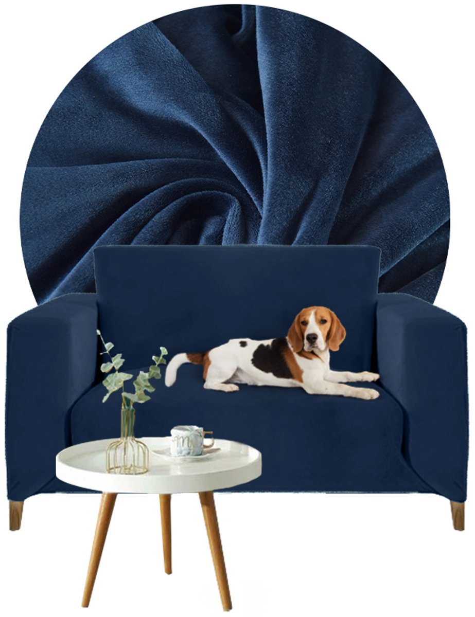 Meble odNowa - Fluwelen Hoes voor Eenpersoons Sofa - Blauw - 90-140 cm - Elastisch en Ademend
