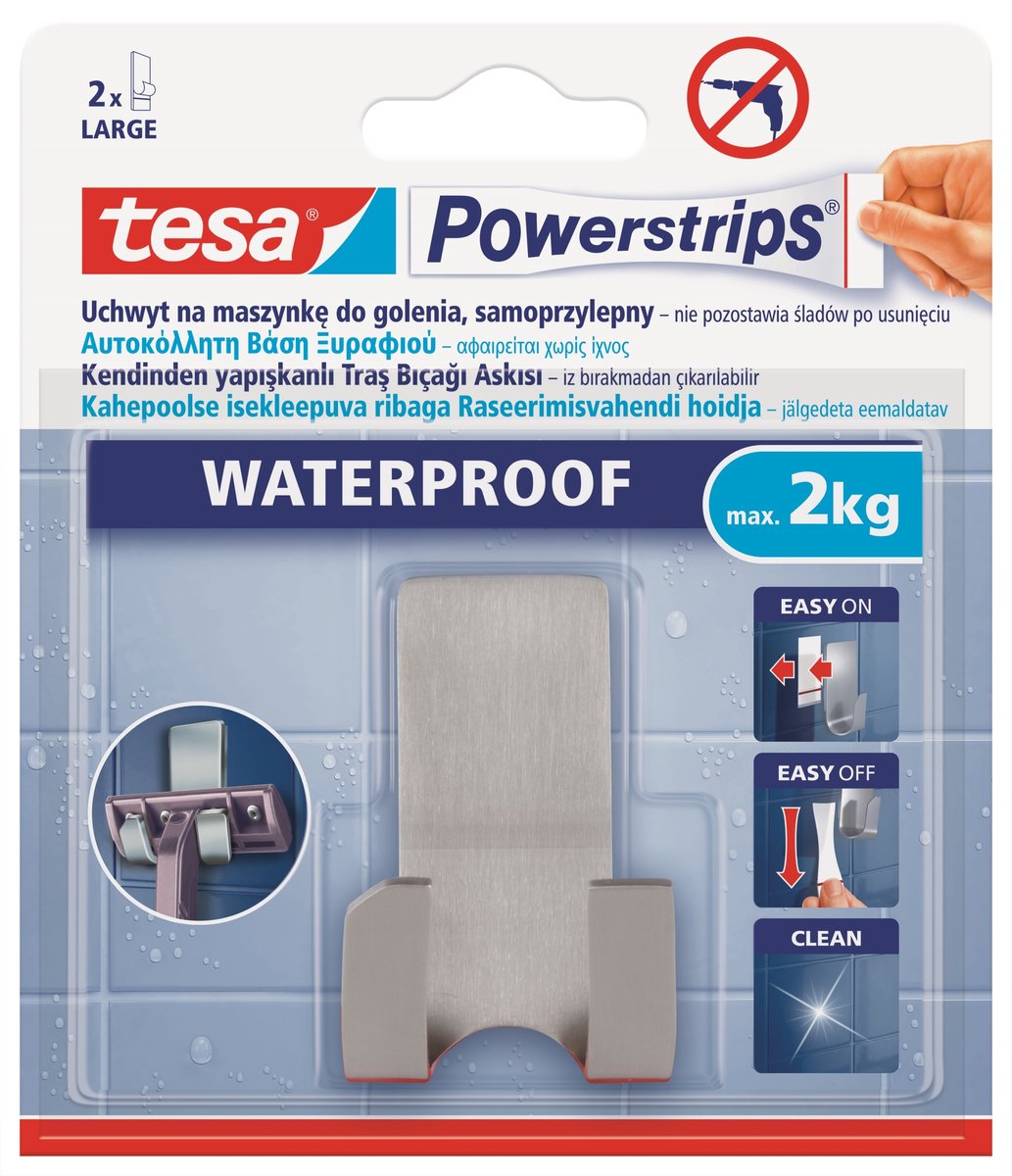 Tesa scheermes houder RVS - Badkamer benodigdheden/accessoires - Verwijderbare haken - Opplak houder scheermes