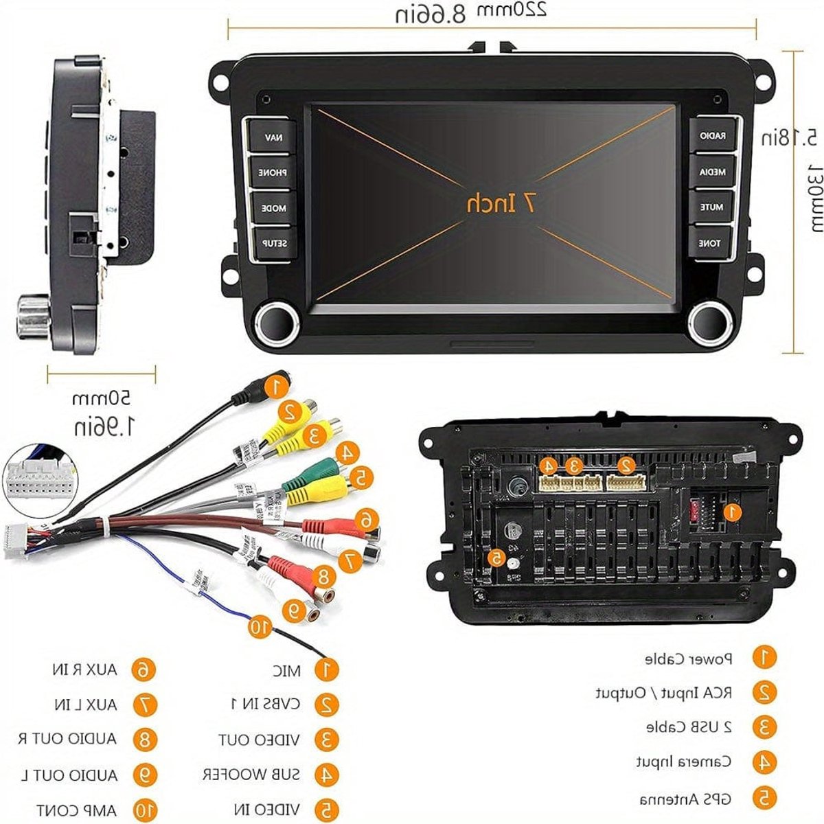 Autoradio – Car Radio – Multimedia Radio – Auto Receiver – Double DIN – 7 Inch Touchscreen – Draadloze CarPlay & Android Auto – Inclusief CANBUS en AHD Achteruitrijcamera
