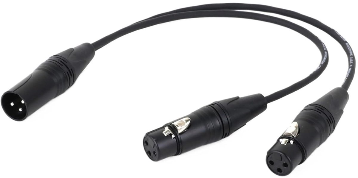 Microfoon Y-splitter - Microfoonkabel adapter - Audio opnemen - XLR 2 naar 1 - 1 meter - Zwart