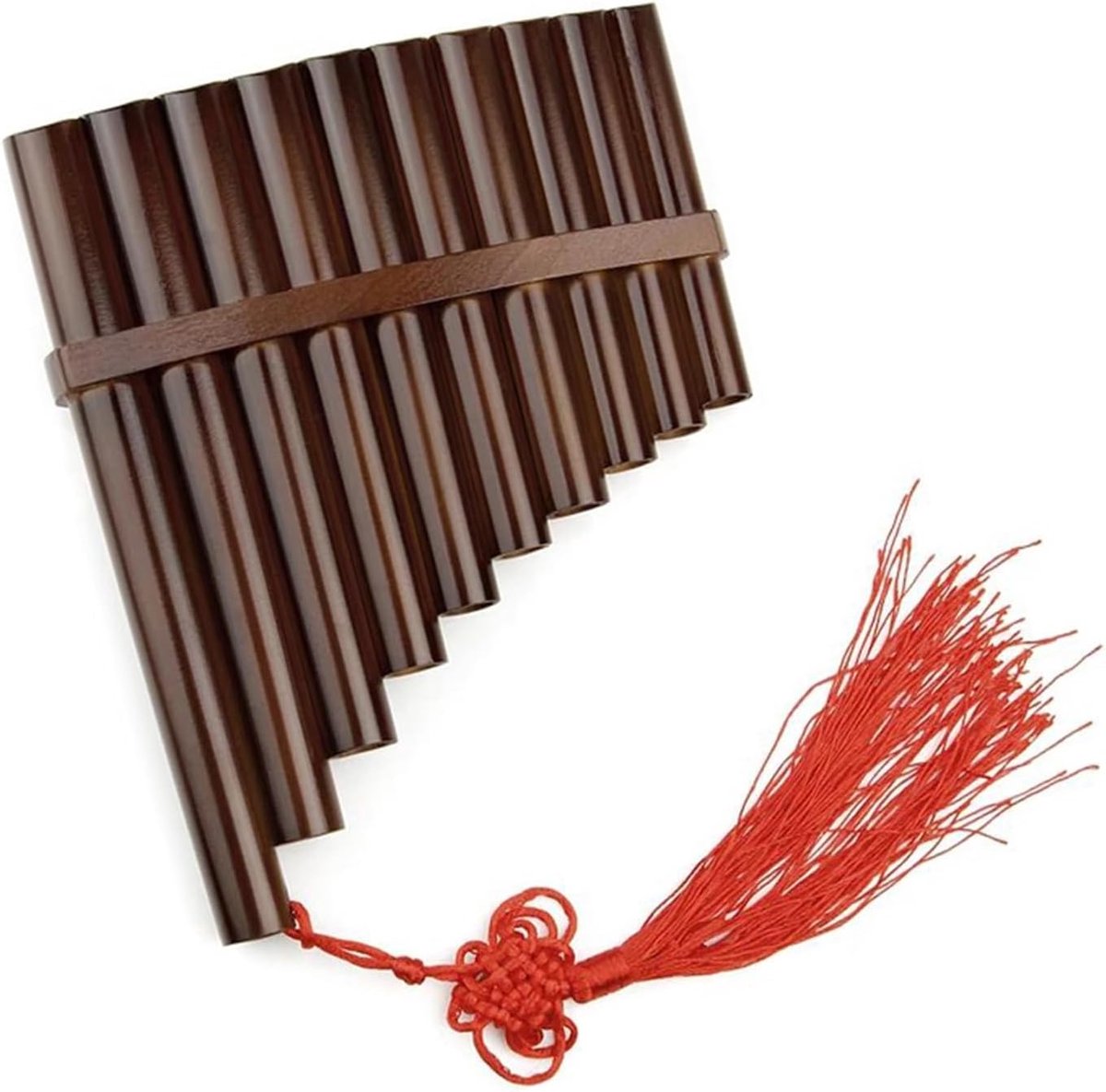 Panfluit traditioneel - Blaasinstrument - Muziek maken - 10 pijpen C-majeur - Bruin